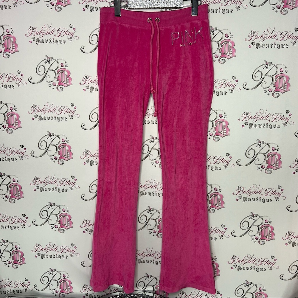 Victoria secret pink pants velour velvet pockets on bum pink with sparkly sequin